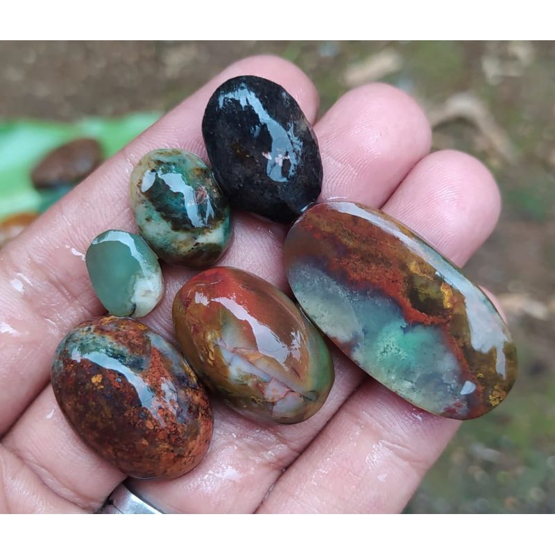 batu akik parian pancawarna Garut Cristal clasik baru pola halus borongan hemat 6 pcs