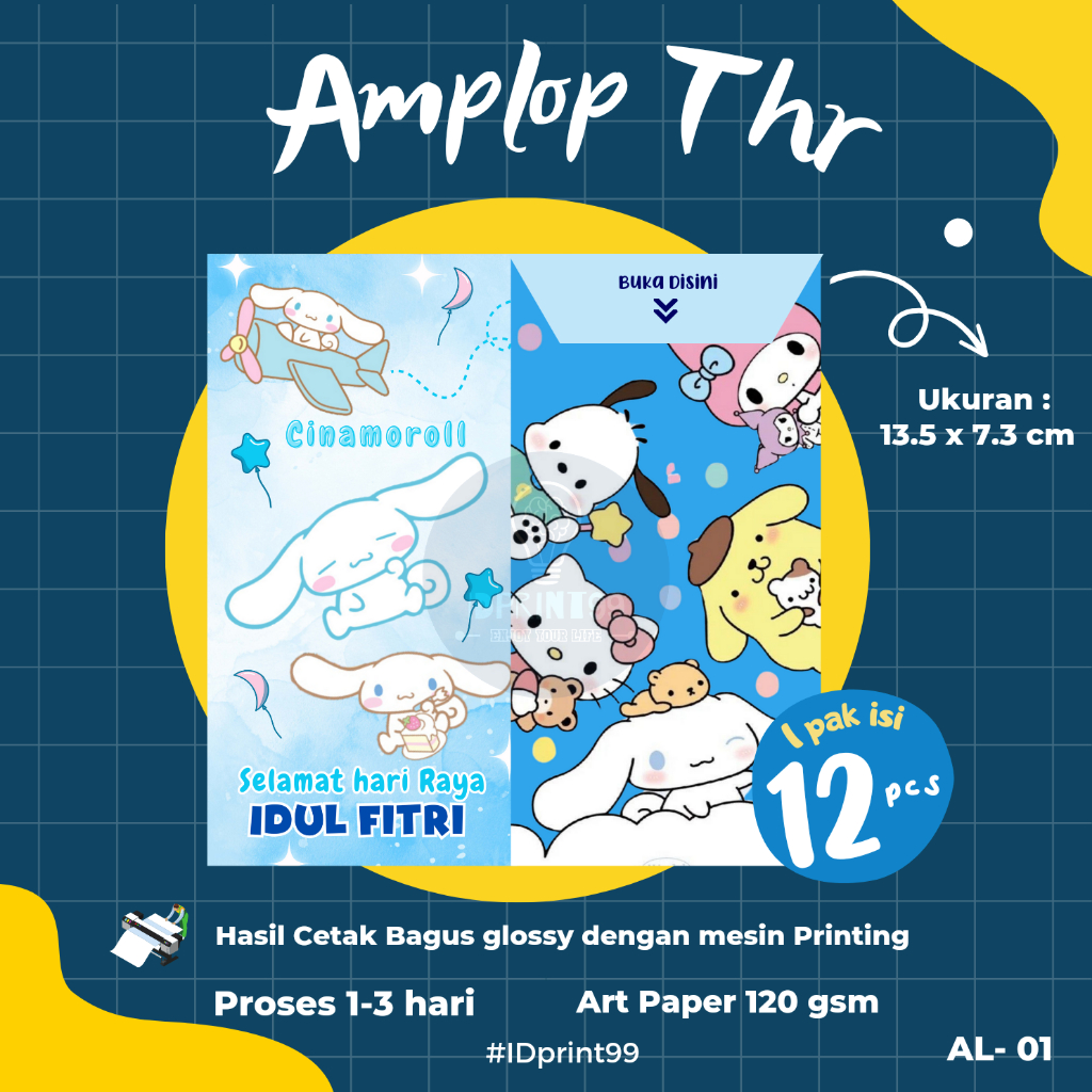 

(12pc) Amplop THR Idul Fitri EDISI KAR. SANRIO | Amplop Lebaran 13.5 x 7.3 cm Ap120 gsm