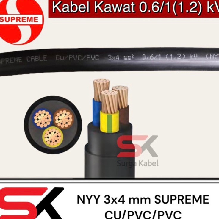 Nd NYY 3x4 mm SUPREME kabel tufur 3 x 4 mm kabel tunggal kabel kawat kabel listrik hitam NYY 3x4