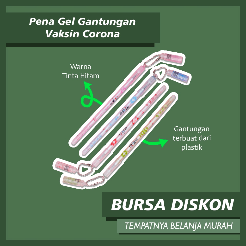 

4 &12 pcs Pena Gel Gantungan Vaksin Corona Karet Pen Bolpen Pulpen Bolpoin Karakter suntikan