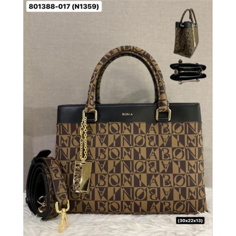 tas pesta bonia original sling top handle bag monogram lis hitam new arrival