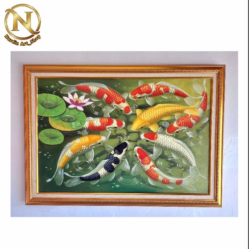 Lukisan ikan Koi fhengshui 60x90  plus Bingkai