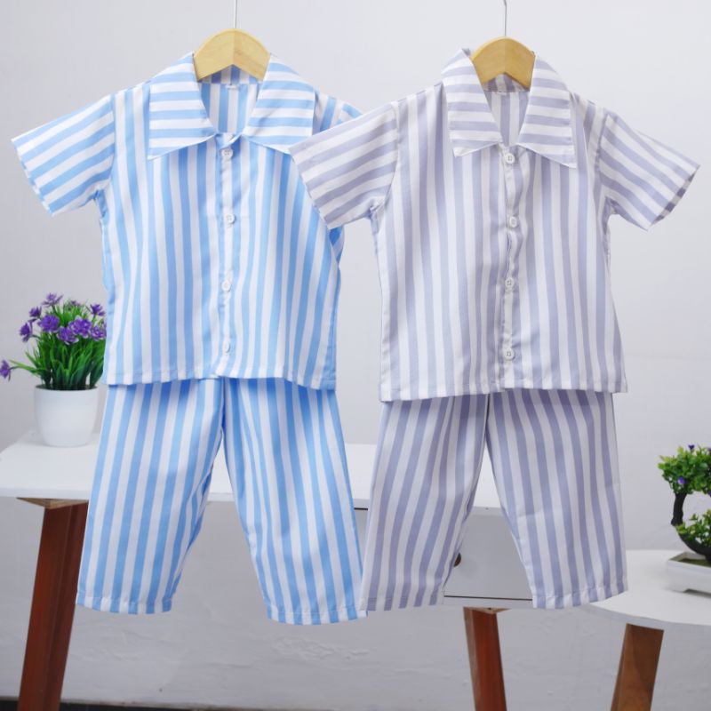 setelan piyama salur anak laki-laki dan perempuan usia 1-5 tahun/setelan baju anak/baju garis-garis