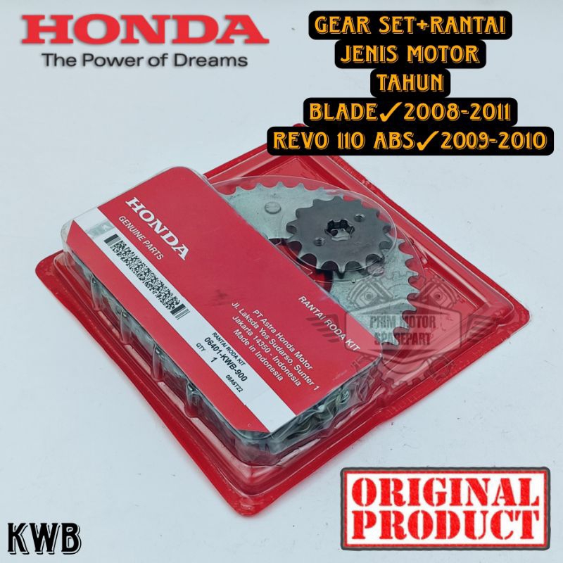 GEAR SET RANTAI ORIGINAL KWB REVO ABS 110, BLADE 2008-2011 KUALITAS ASLI HONDA AHM