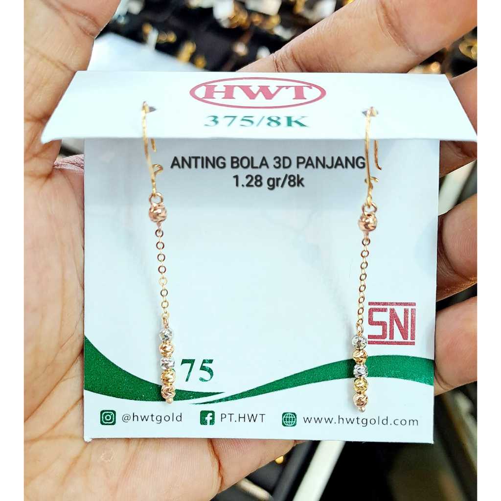 Anting bola panjang 3warna kadar 375 8k