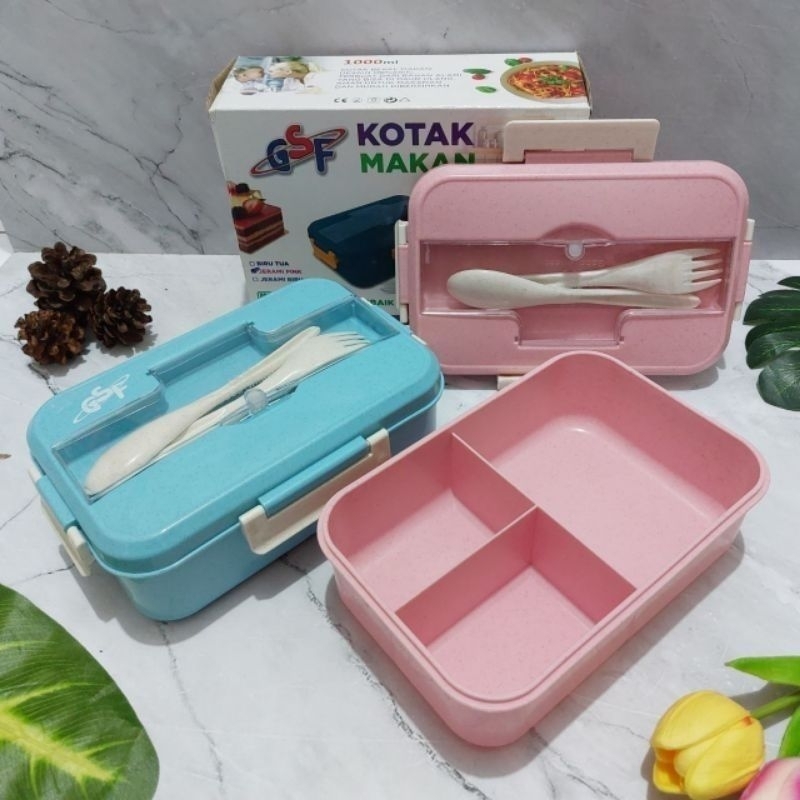 Lunch Box Set Sekat 3 Kotak Tepak Bekal Makan Wheat Straw - Gandum Free Sendok Garpu Set GSF 31003 /