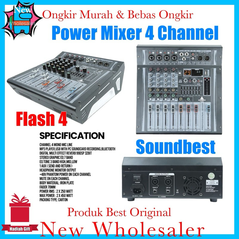 Power Mixer 4 Channel Soundbest Flash 4 Efek Dsp 99 Bluetooth Original