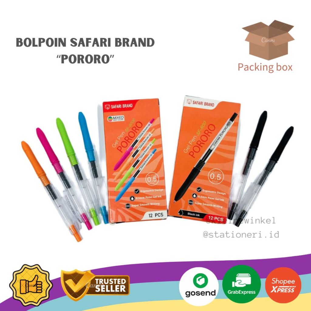 

Bolpoin Gel PORORO by Safari Brand 0.5mm Hitam isi [ 12 PCS ]