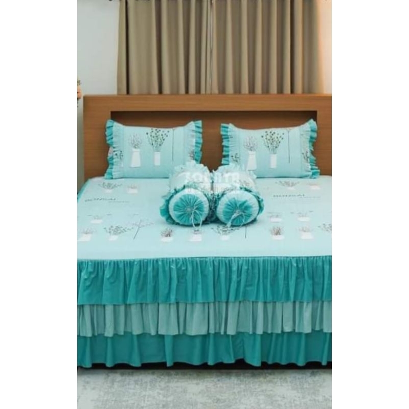 Sprei katun rumbai pengantin cantik susun 3 motif Bonsai ukuran 180*200