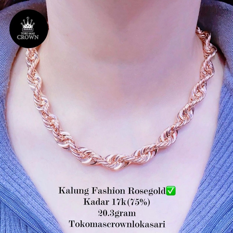 KALUNG FASHION TAMBANG BIG LOOK NEW ROSE GOLD EMAS ASLI