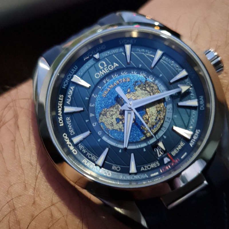 jam tangan pria Omega Worldtimer  N904L Caliber 8938 Clone Aqua Tera Rubber D.43mm