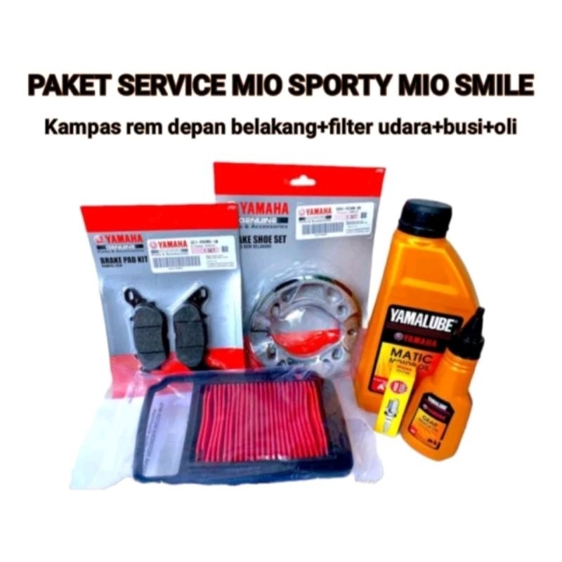 PAKET SERVICE MIO SPORTY MIO SMILE MIO LAMA KAMPAS REM DEPAN BELAKANG + OLI YAMALUBE MATIC 800 ML +