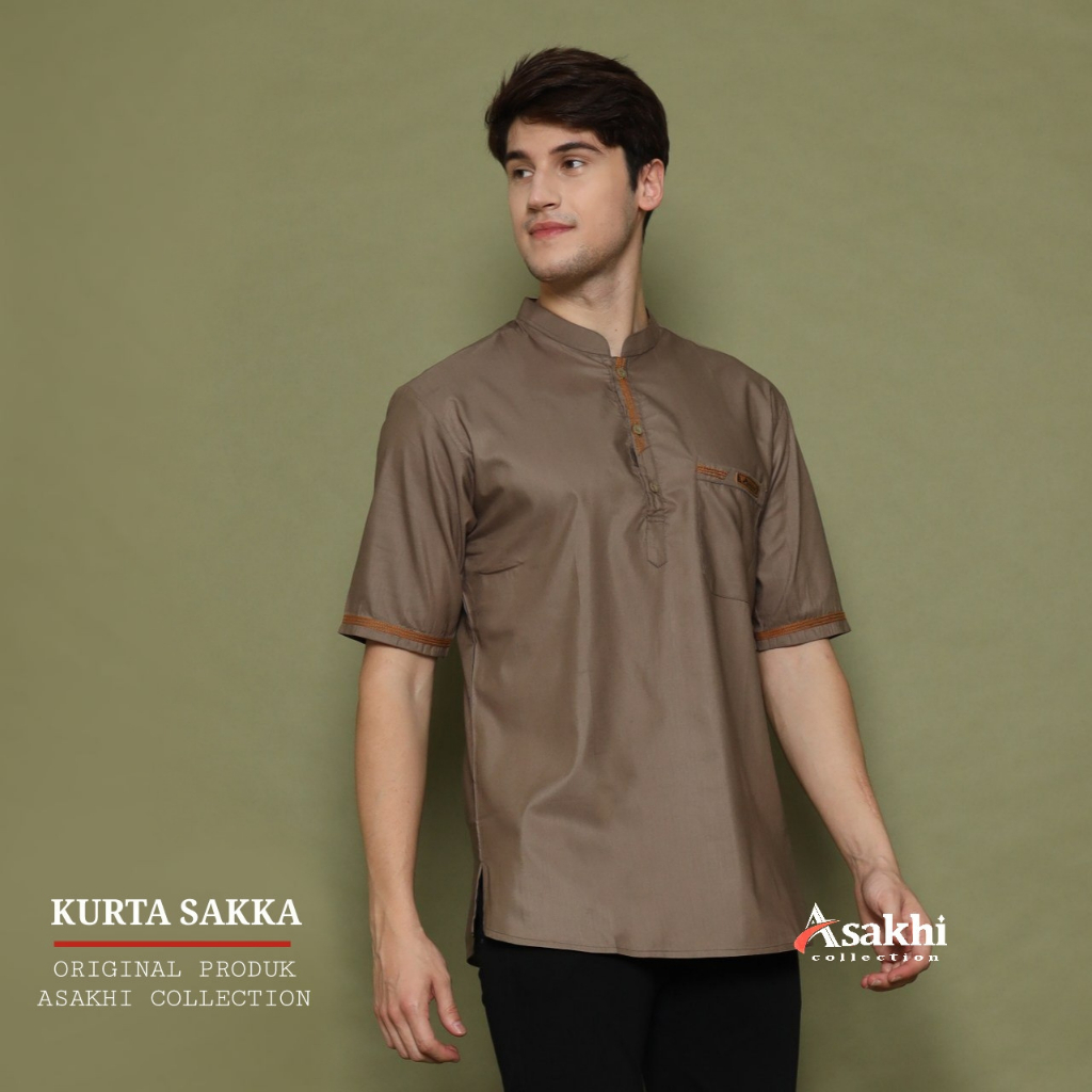 Asakhi - Baju Koko Kurta Sakka Premium Lengan Pendek Bahan Katun Toyobo Premium Warna Mocca