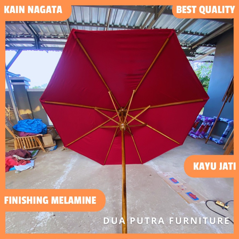 rangka payung kayu jati kain nagata, payung cafe, payung taman, tenda payung outdoor, payung tenda c