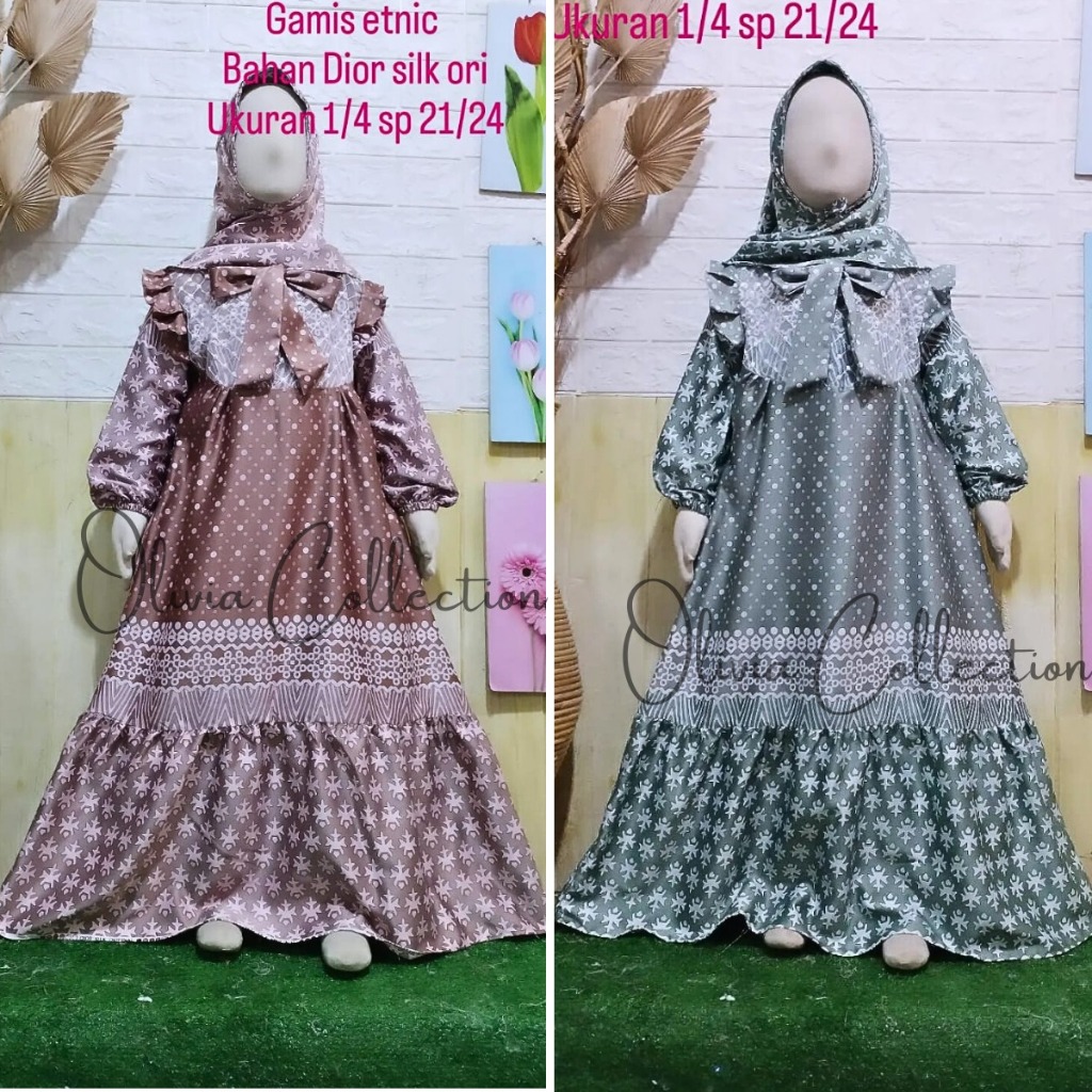 Gamis Anak Annata Ceruty Etnik Free Hijab Bahan Dior Silk Ori Usia 3 - 11 Tahun Gamis Kondangan Terb