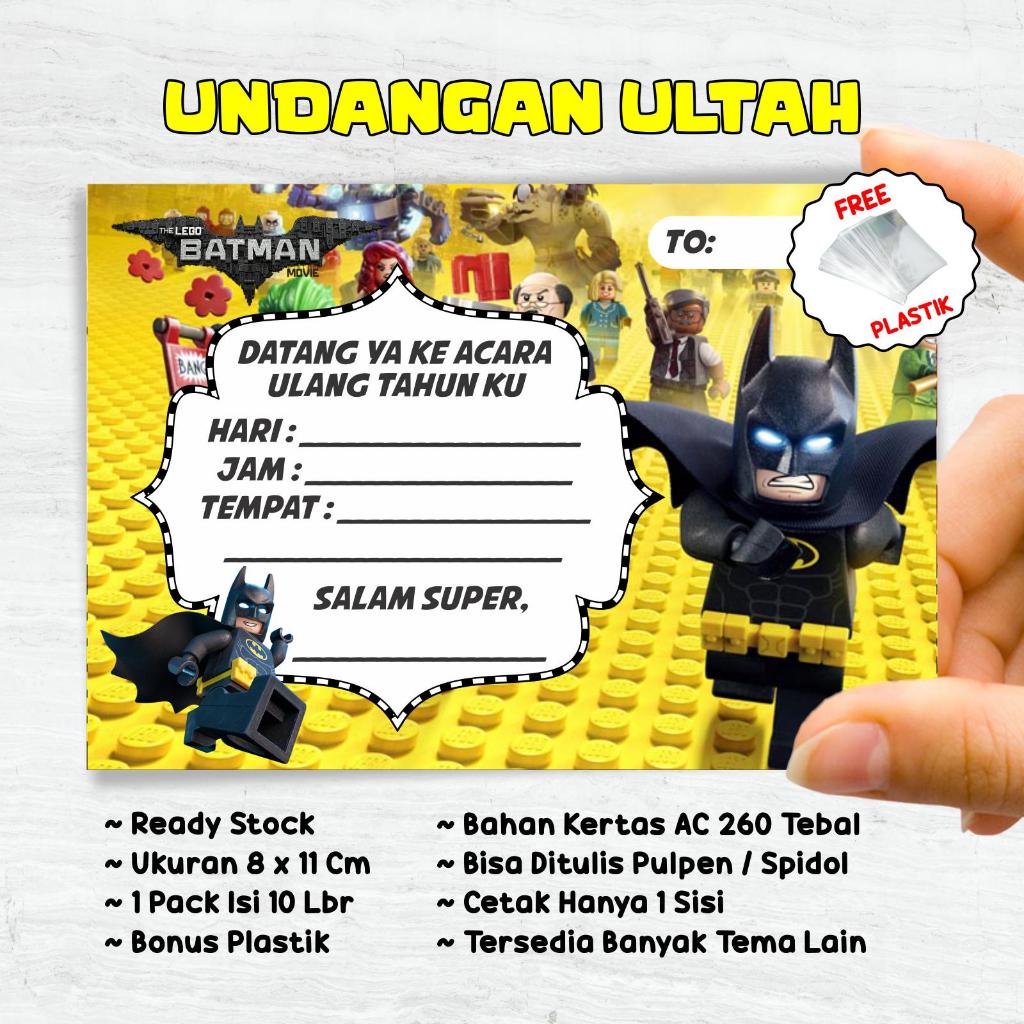 Ready Undangan Pesta Anak Ulang Tahun Gambar Manusia Kelelawar Batman isi 10 Bonus Plastik