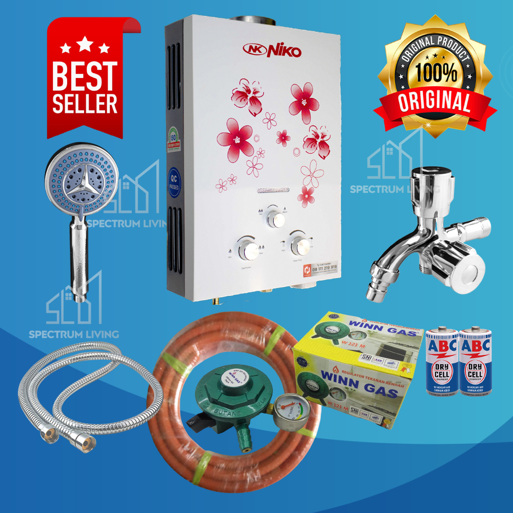 WATER HEATER PEMANAS AIR GAS KAMAR MANDI SET LENGKAP STAINLESS