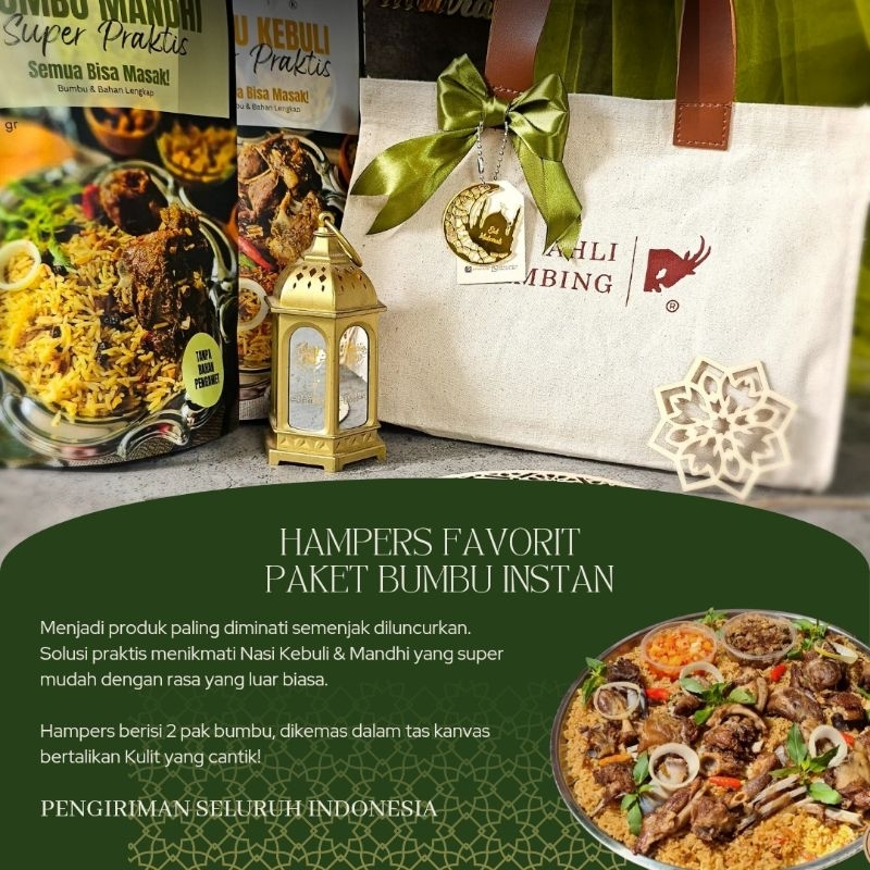 

Hampers Favorit Paket bumbu instant Kebuli & Mandhil-Canvass bag - Ahli Kambing