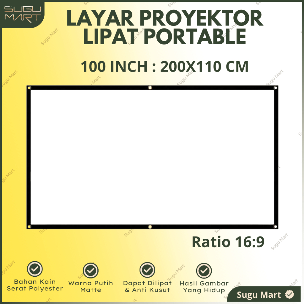 LAYAR PROYEKTOR LIPAT 84 - 100 - 120 INCH RATIO 16:9 | SCREEN PROYEKTOR | LAYAR PROYEKTOR | KAIN LAY