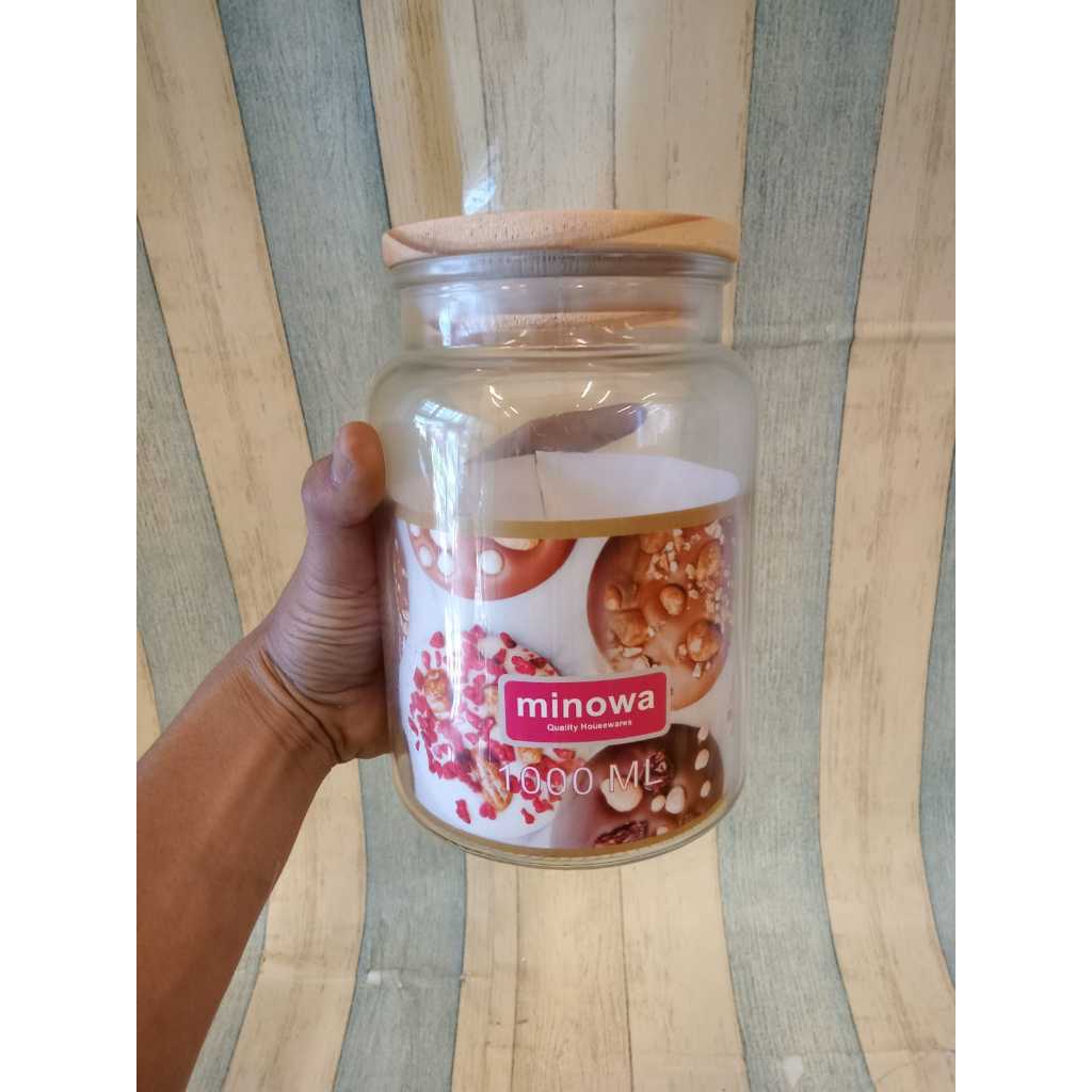 Minowa Stoples Toples Kaca Tutup Kayu Kecil Sedang Besar Ramadhan