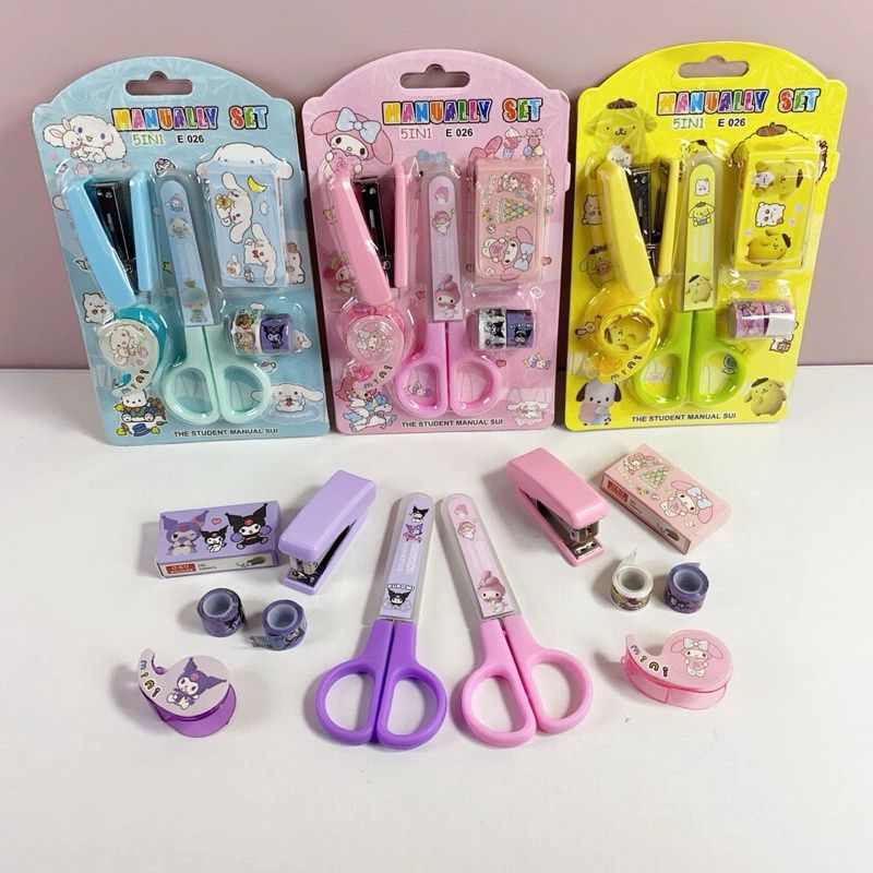 

Gunting set 5in 1 Staples set sanrio perlengkapan anak sekolah atau kantoran Random