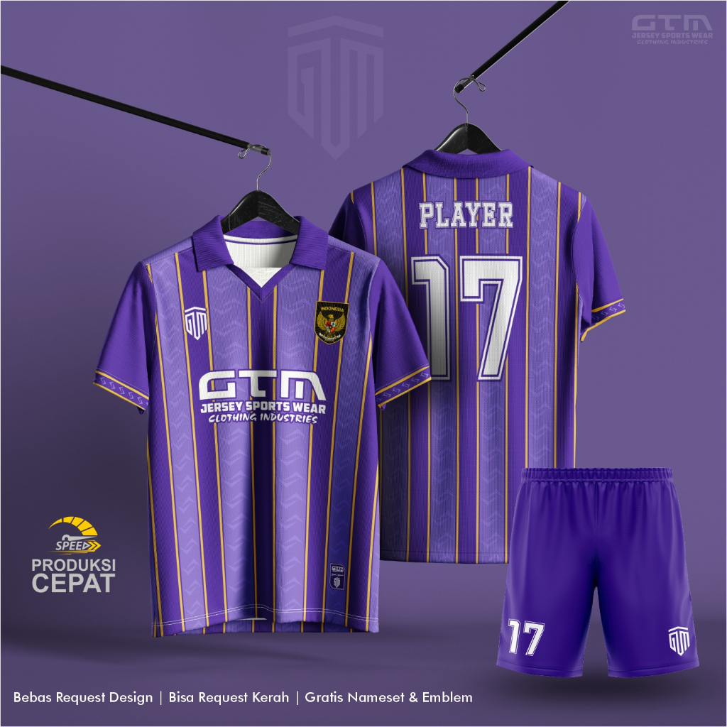 JERSEY BOLA FUTSAL UNGU KERAH RETRO ~ FREE CUSTOM DESIGN