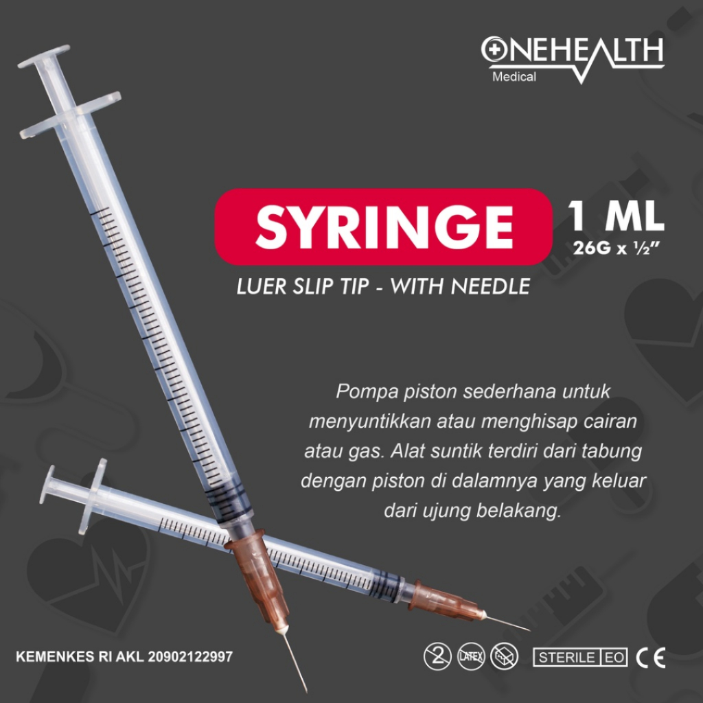 Syringe 1cc / Spuit 1cc Onehealth / Jarum Suntik 1ml Per Pcs