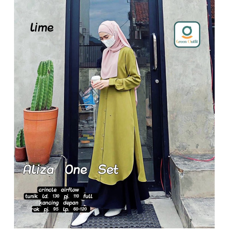 Aliza Tunik One Set Rok Ld 130-150 Busui Friendly Zipper Depan Full Kancing Jumbo All Size Gamis Nga