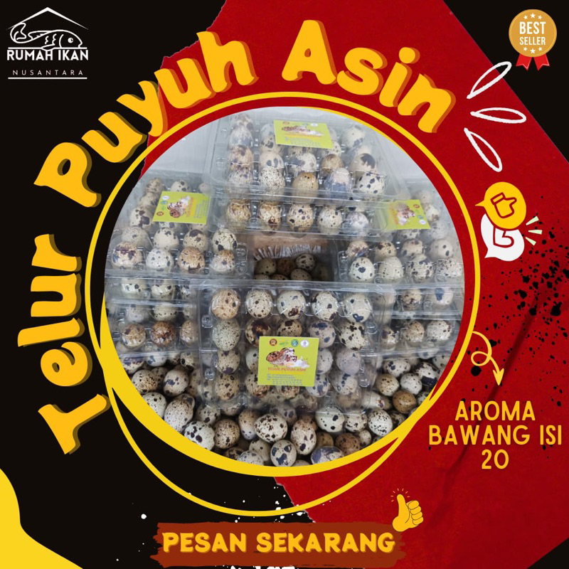 

TELUR PUYUH ASIN AROMA BAWANG/TELUR PUYUH ASIN GURIH ENAK/TELUR PUYUH ISI 20 BUTIR