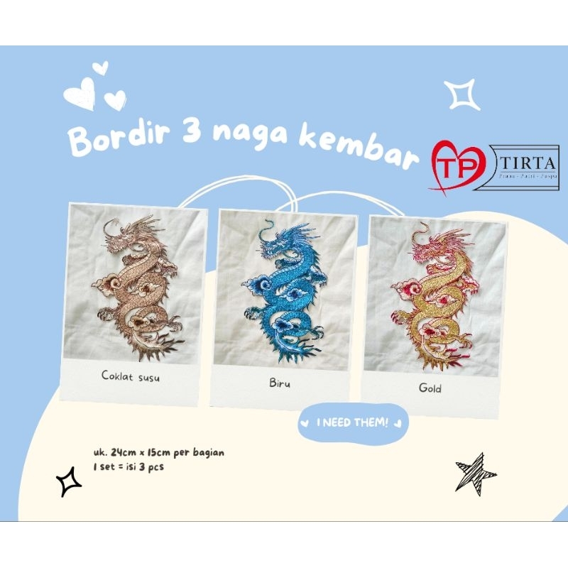 SHIO NAGA, Bordir 3 Naga Bordir jahit bordir tempel bordir aksesoris