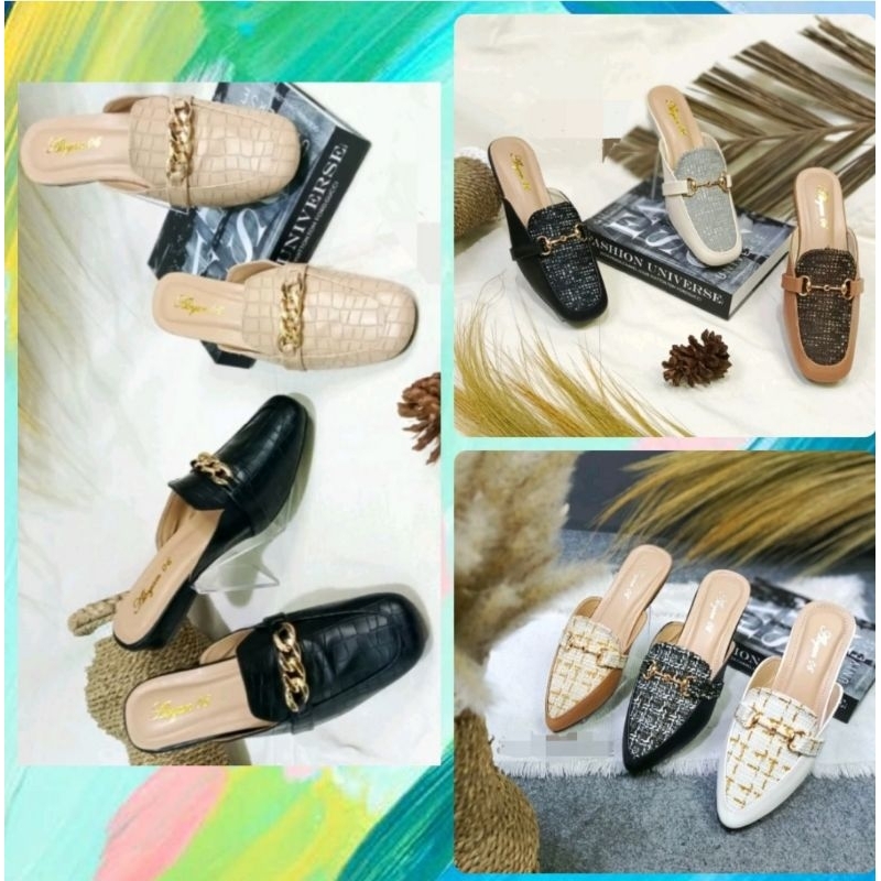 Sandal Sepatu Bianca Wanita Modis Fashion Korea/ Sepatu Sandal Selop Mules Cewek Lucu Motif Kotak Mu
