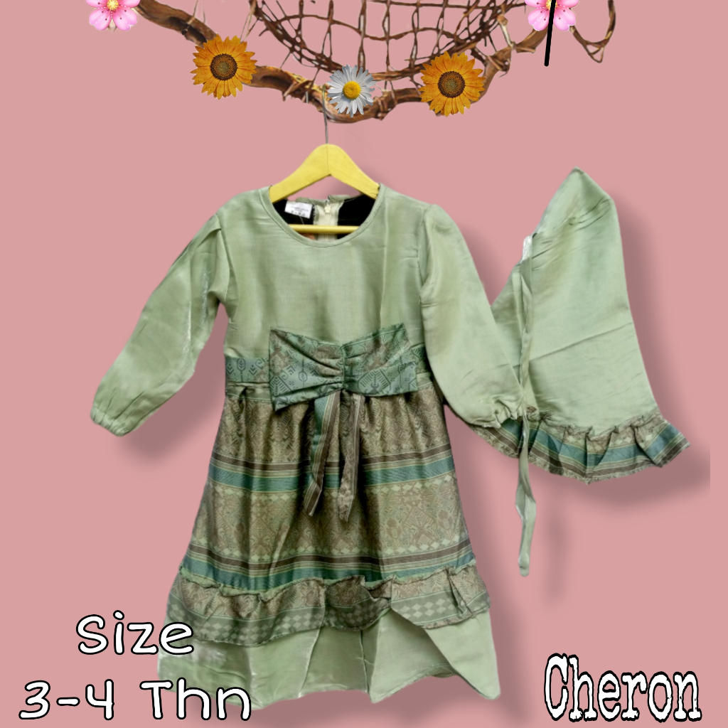 CHERON 23751 - Baju Gamis Anak Cewek 3-4 tahun Pakaian Muslim Wanita Atasan Ank Perempuan Dres Pesta