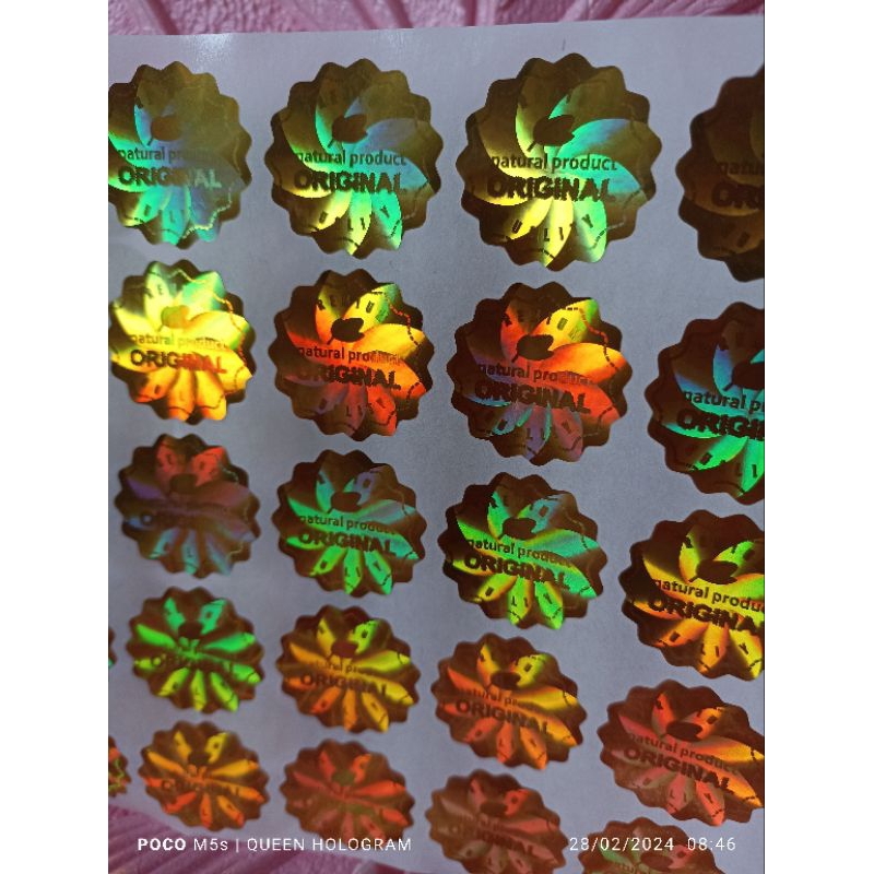 

stiker hologram original bunga putar gold 3 cm