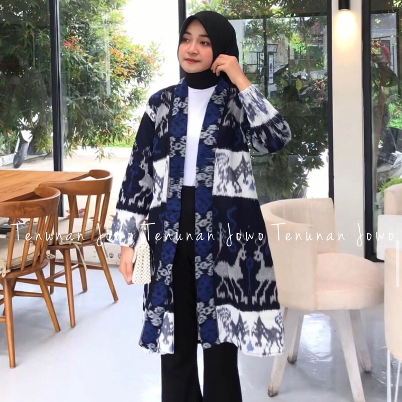 outer wanita tenun etnik elegant long outer simpel etnik motif sumba ntt