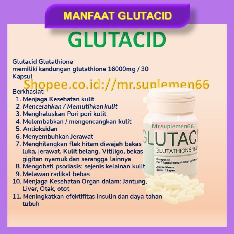 Glutacid Original Whitening Booster Glutathione 16000mg Pemutih Kulit Alami Asli