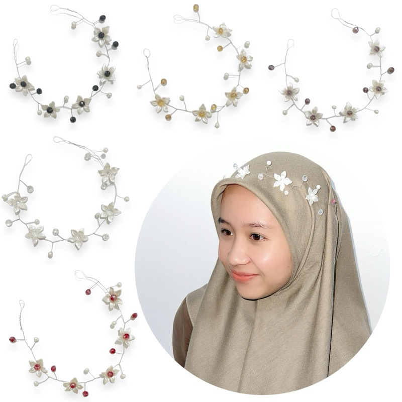 Irene Lily Pearl Crystal Headpiece Hijab Friendly Hairpiece Hiasan Mahkota Rambut Bunga Lily Kristal