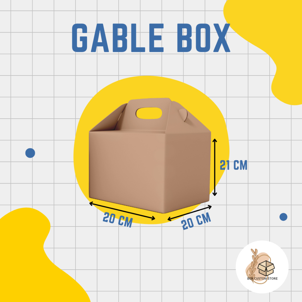 

Kardus / Box Packing - Die Cut Gable Box / Box Hampers / Box Kue / Box Souvenir / Handle Box Polos Ukuran 20cm x 20cm x 21cm