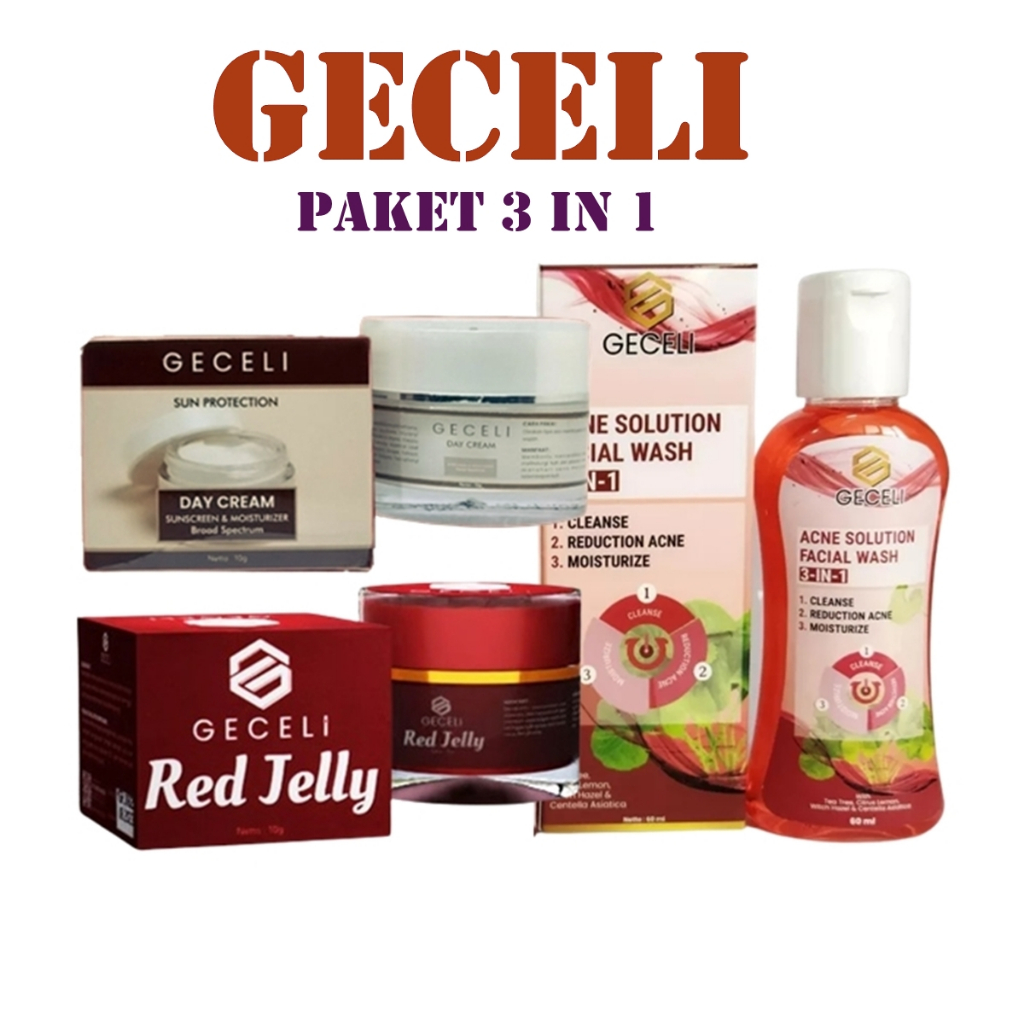 PAKET SALE HEMAT 3 IN 1 ,DAY CREAM GECELI ,RED JELLY GECELI,DAN FACIAL WASH GECELI BIKIN KULIT HALUS