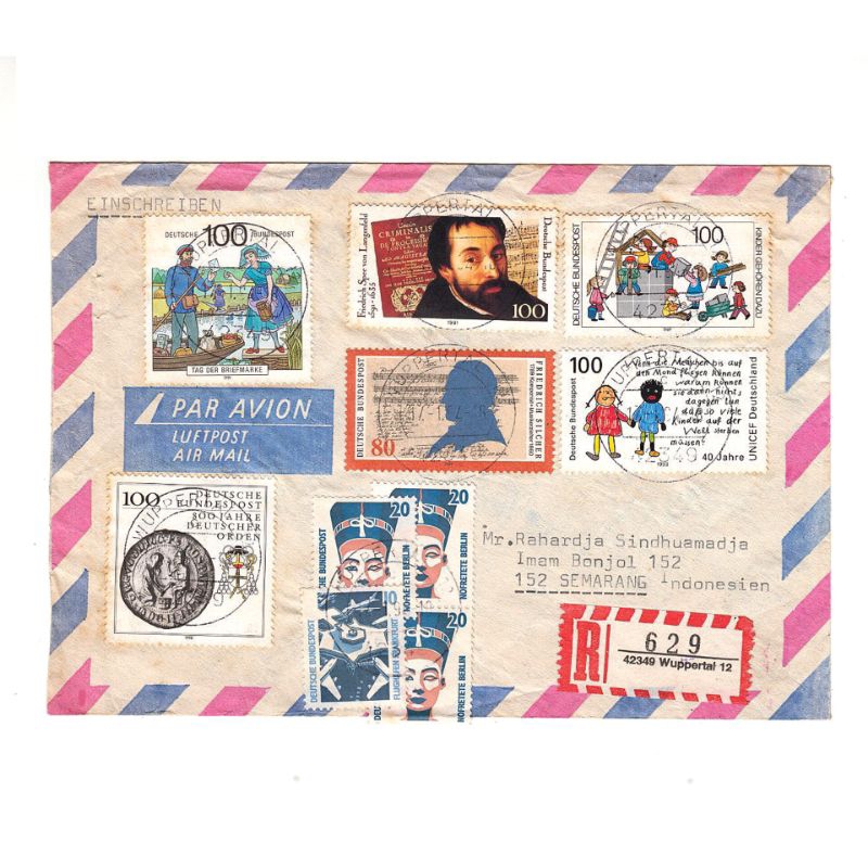 

Sampul Surat PAR AVION Pos Udara Jerman dengan Banyak Prangko Menempel Cap pos 1994