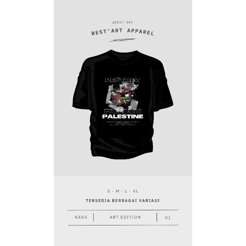 KAOS | TOTE BAG | POSTER PAPAN DINDING | GAMBAR ART PALESTINA PRIA WANITA RESTART #DONASI #PALESTINA