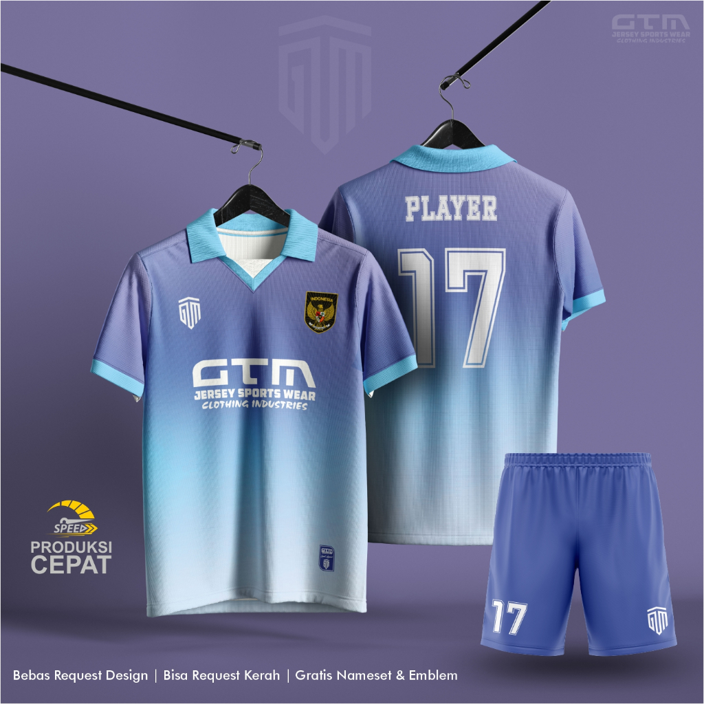 JERSEY BOLA FUTSAL GRADASI UNGU TOSCA PUTIH KERAH RETRO ~ FREE CUSTOM DESIGN