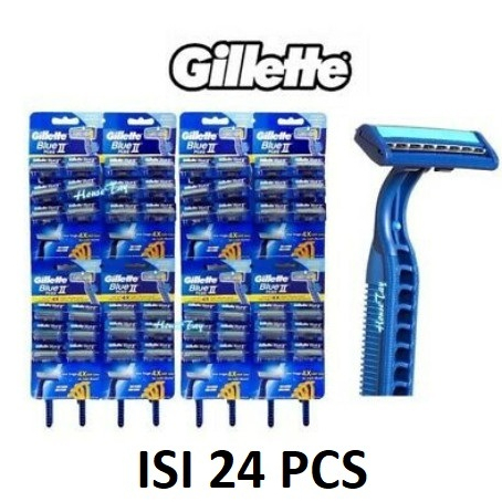 Kerokan jenggot kumis pisau cukur 2 mata pisau gillette blue 2 cukuran isi 24 pcs harga ecer grosir