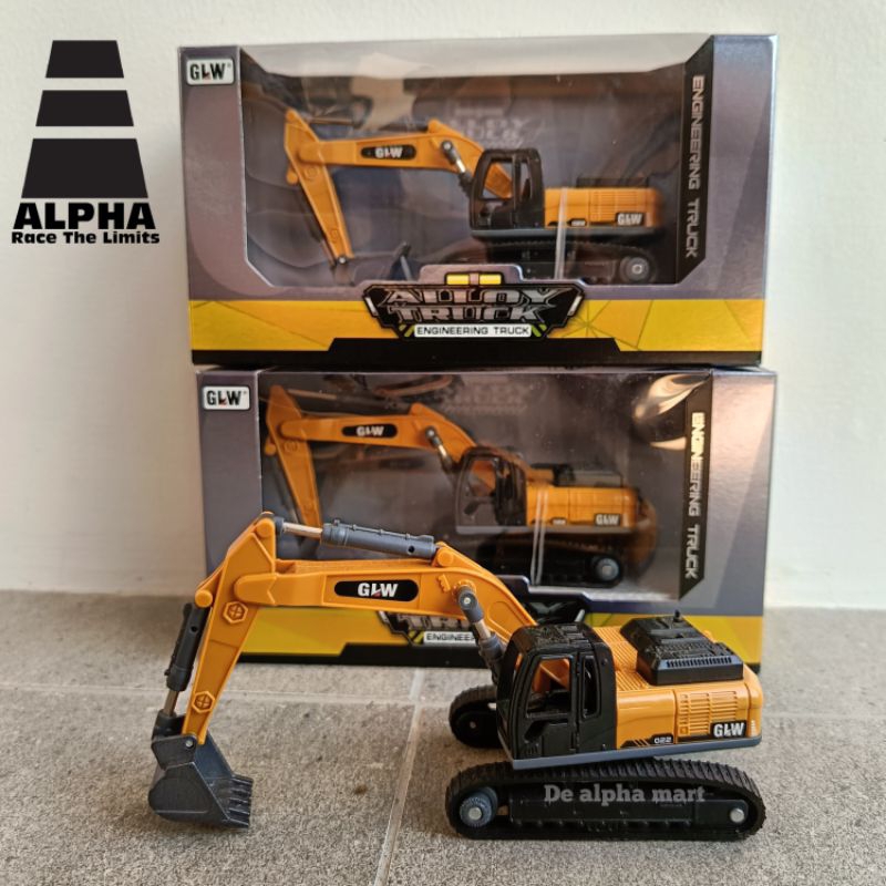 DIECAST EXCAVATOR GLW MODEL PREMIUM BAN KARET MINIATUR TRUK KERUK