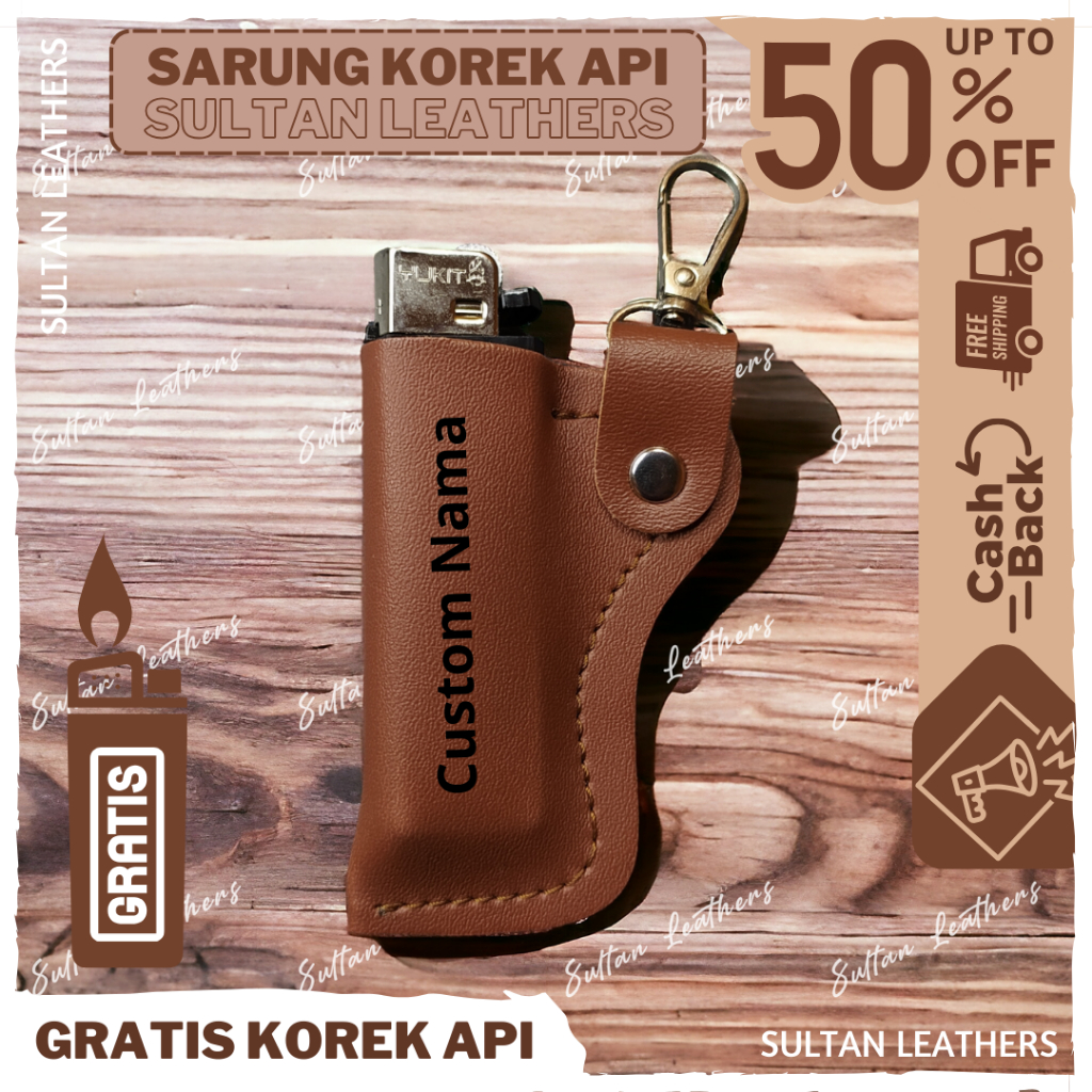 Korek Api Besar Custom Grafir Nama Permanen / Sarung Korek Api Kulit PU Premium Gratis Custom Nama