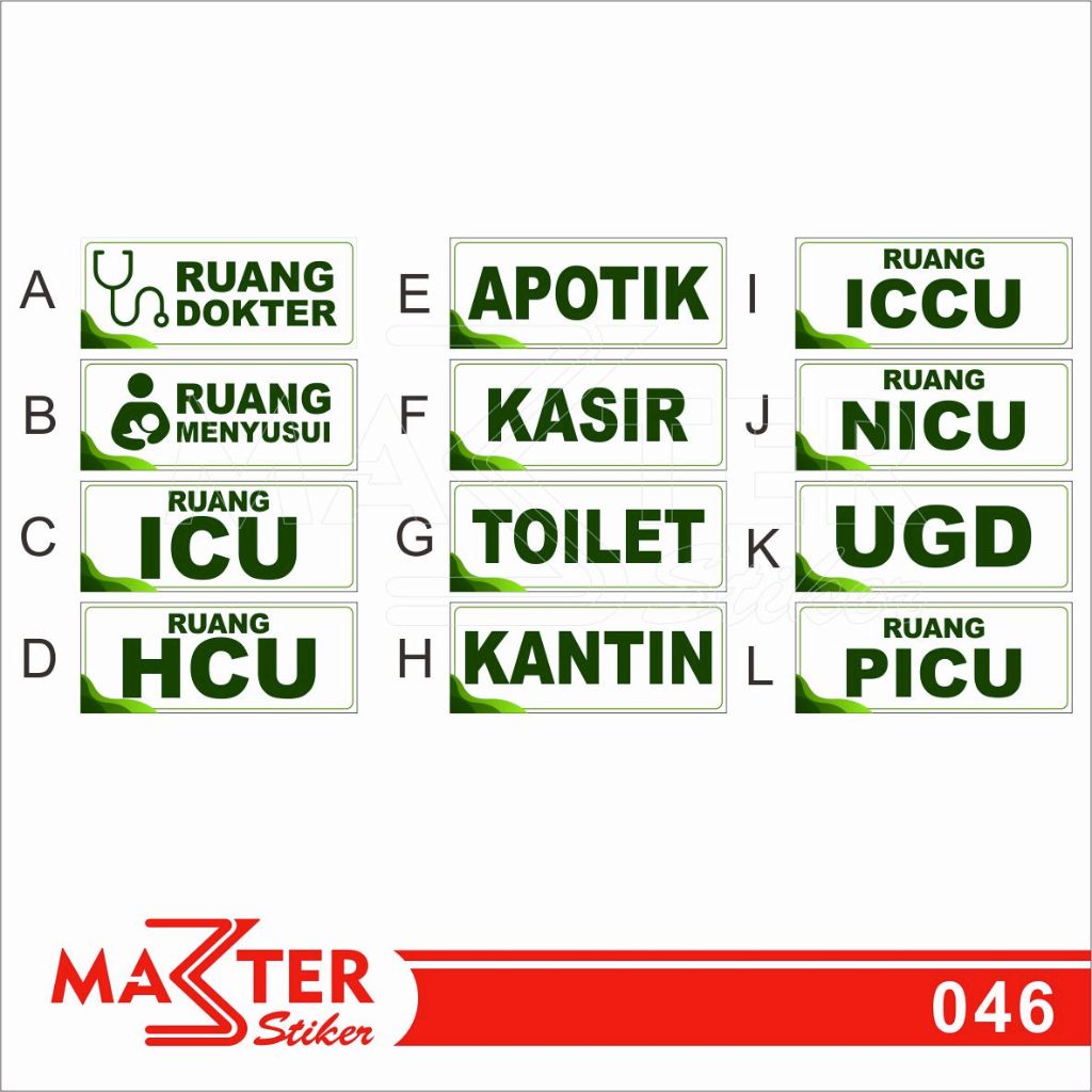 

046 - Stiker untuk Nama Ruangan di Rumah Sakit dan Puskesmas, Tahan Air, Termurah, dan Bisa Custom