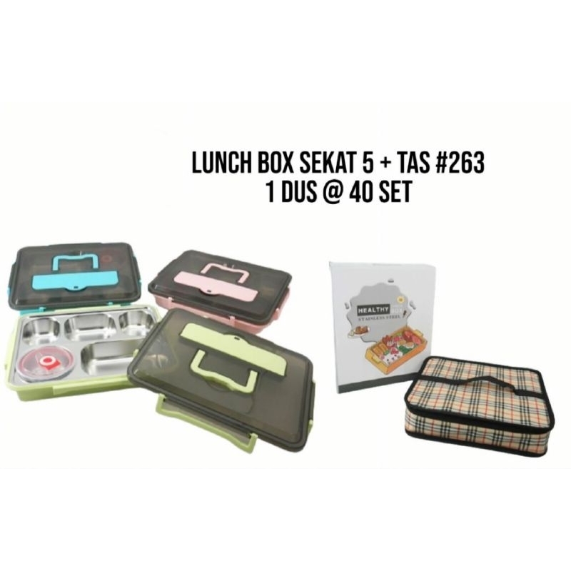 Lunch Box/Lunch Box sekat 5 + tas/Tempat makan sekat 5