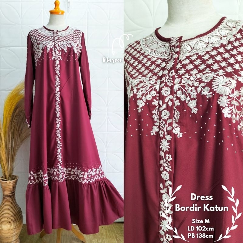 Dress Katun Toyobo Bordir Premium / Gamis Wanita Bordir Bahan Katun Toyobo