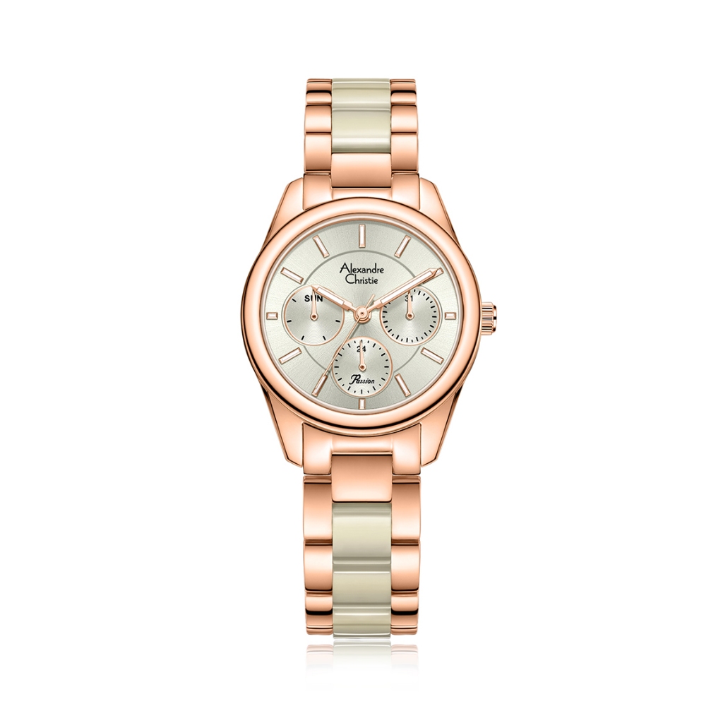 Alexandre Christie AC 2A92 BFBRGLG Rosegold Abu Original / Jam Tangan Wanita Analog Rantai Stainless