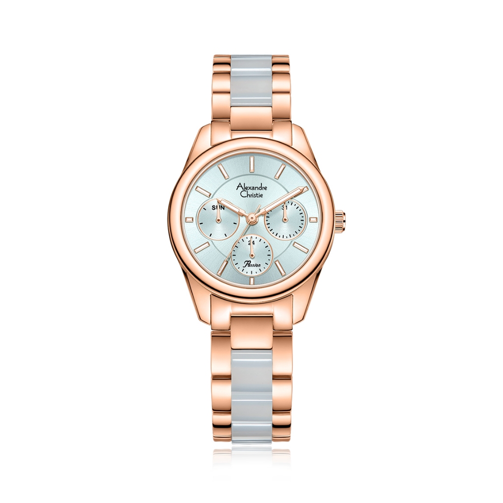 Alexandre Christie AC 2A92 BFBRGSL Rosegold Biru Original / Jam Tangan Wanita Analog Rantai Stainles