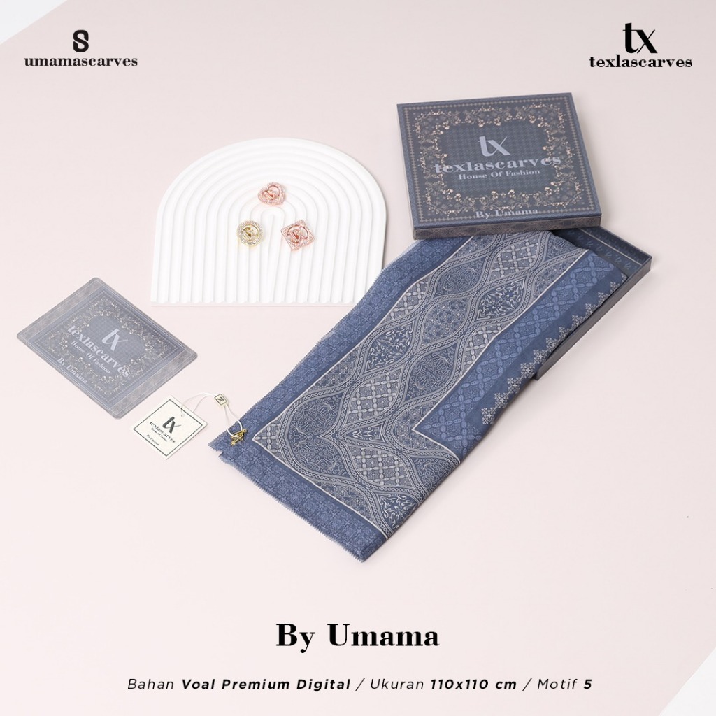 (KEMASAN BOX) Texla dan umama Scarf - Kerudung Motif Jilbab Segi Empat Hijab Premium